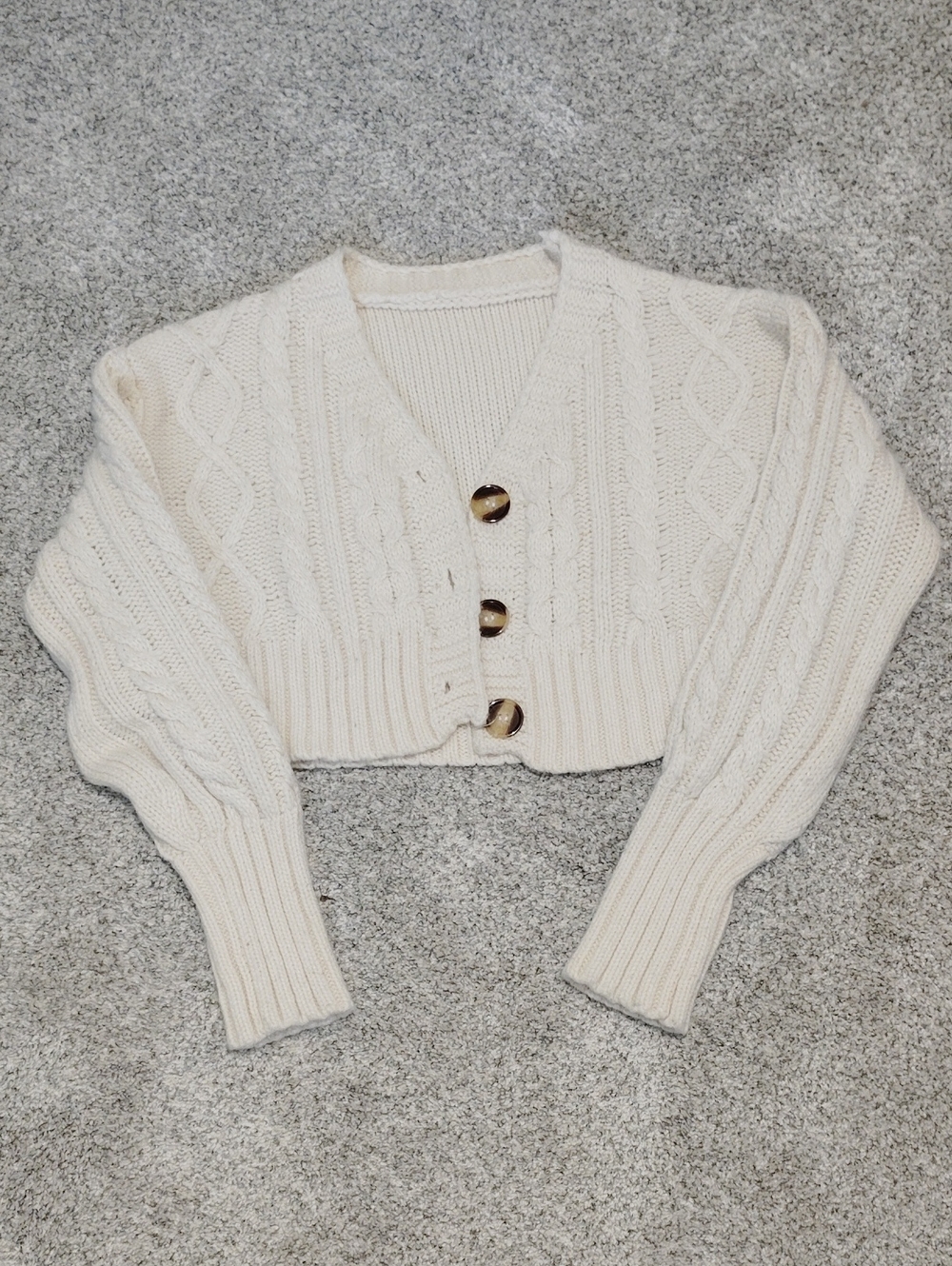 SHEIN Cream Cable Knit Cropped Button Cardigan